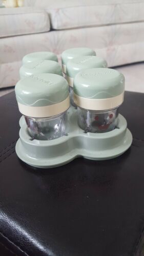 MAGIC BABY BULLET 6 Date Dial Food Containers Jars with Lids & Storage Tray