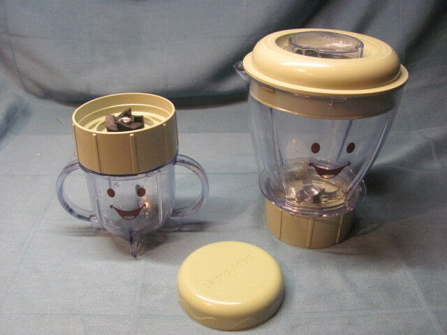 MAGIC BULLET BABY BULLET BATCH BOWL, SHORT CUP W/ 2 BLADES AND LIDS LOT