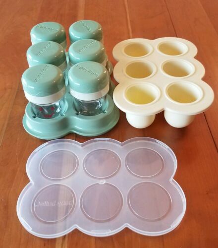 Magic Baby Bullet Lot 6 Storage Cups w/ Date Dials & Tray & Silicone Batch Tray