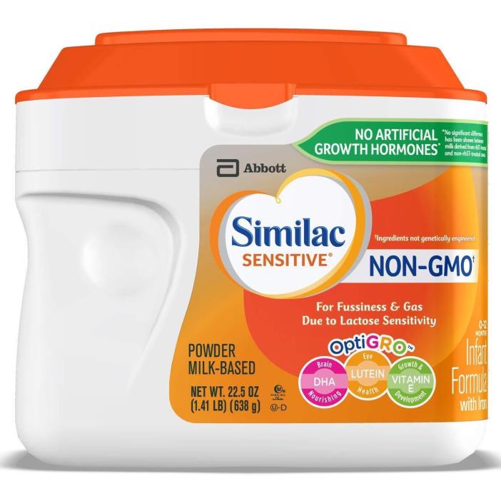 (4 tubs) Similac Sensitive Non-GMO Infant Formula, Powder, 22.6 Ounce