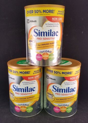 Similac Pro-Sensitive Non-GMO Formula Iron 34.9oz/2.18lb 3 LARGE CANS FREE SHIP