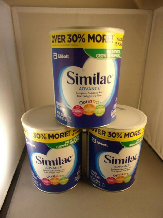 3 Similac Advance Optigro Infant Formula w/iron 0-12 Months, 30.8 Oz, Exp 2021