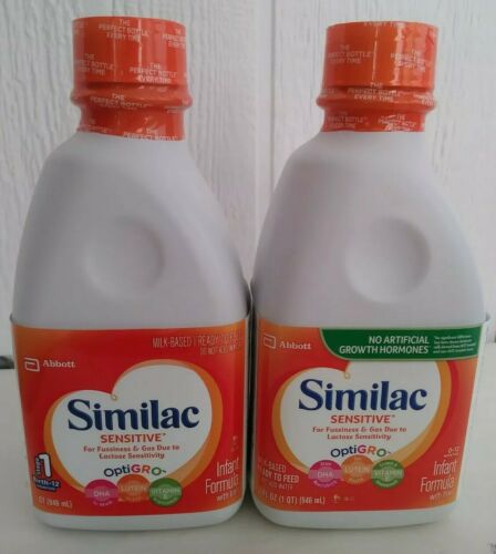 2 Bottles Similac Sensitive Infant Formula Stage 1 Ready Feed 1 Qt 32 oz Each