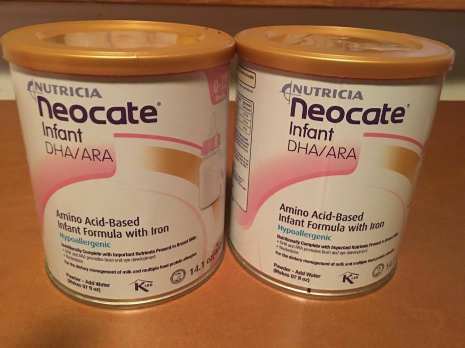 2 Cans Infant Neocate Baby Formula New Sealed Nutricia DHA/ARA Powder 14.1 oz