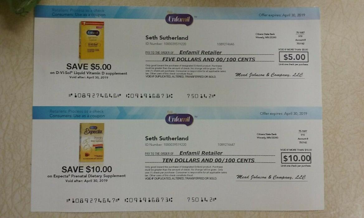 $15 of Enfamil check coupons