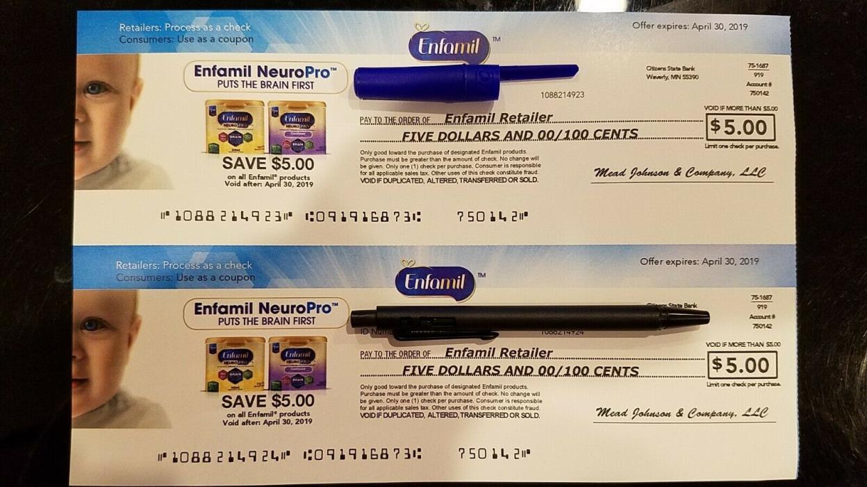 $10 In Enfamil formula products Coupon/Checks  exp 04/30/2019