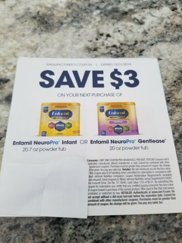enfamil coupons. six 3 dollar off. expired 12/31/18