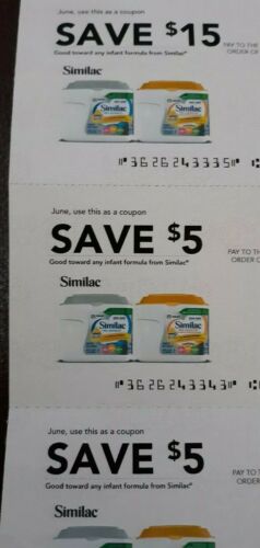 $25 Worth in Unexpired Similac Formula Check Coupons (2-$5 and 1-$15) 4-25-19