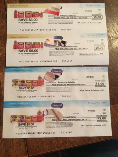 Lot of 4 Enfamil Coupons $18 worth expires 3/31/2019 and 4/30/2019
