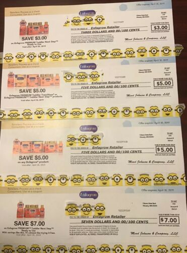 Lot of 4 ENFAGROW Mfg Coupons, total of $20 Off, EXP 4/30/2019, NEW