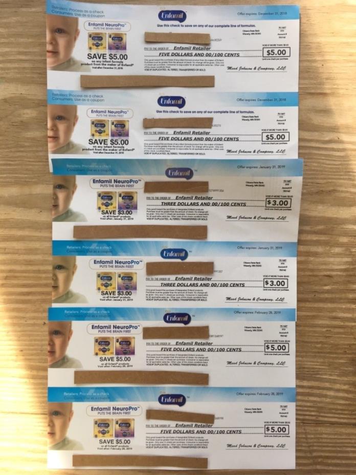 Enfamil formula coupons-$26 total-mailed immediately