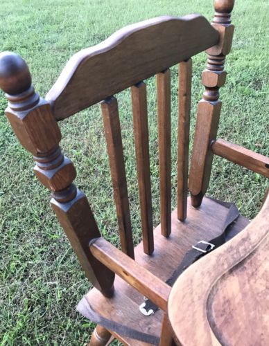 Vintage Jenny Lind Wooden Highchair High Chair Medium Wood Stain 1st Birthday