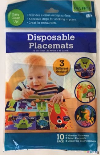 Children's Disposable Plastic Placemats NEW! 3 packs of 10 placemats
