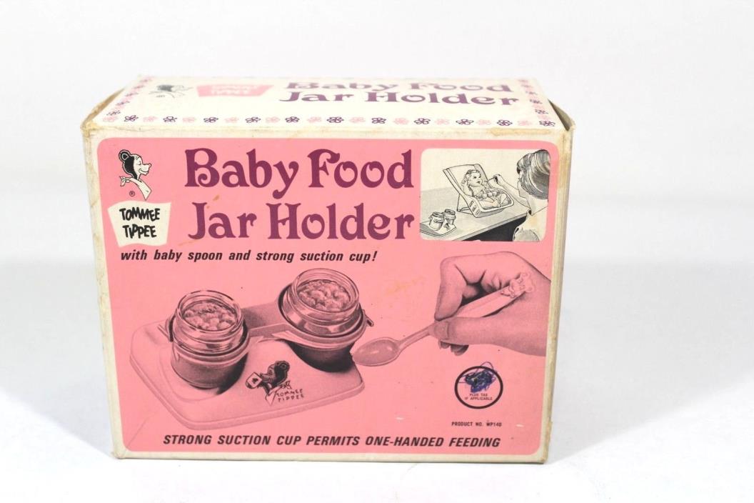 VINTAGE TOMMEE TIPPEE BABY FOOD JAR HOLDER NEW IN BOX WITH SPOON