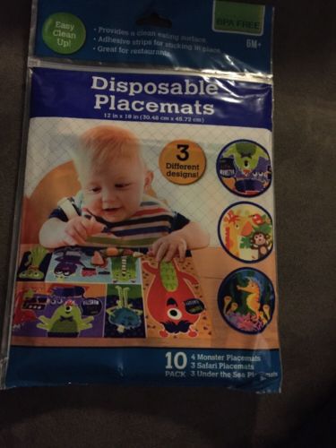 Baby Disposible  Feeding Travel Placemats BPA Free Pack Of 10 New