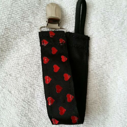 Baby Soother/Pacifier Holder w/Metal Clip/Foil Red Hearts