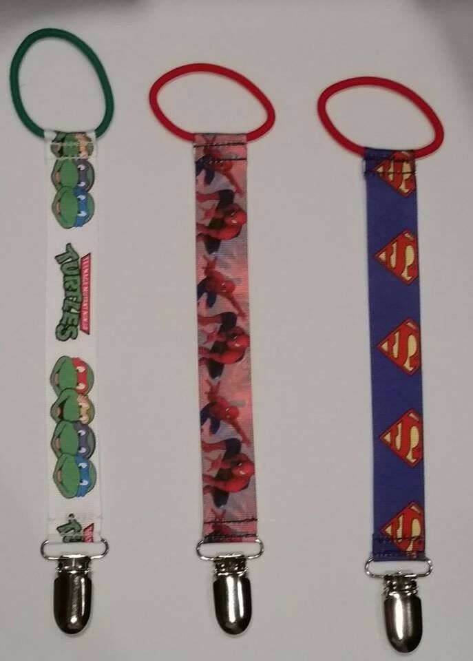 Superhero Pacifier Clip- Ninja Turtles, Spiderman, Superman, Batman, Star Wars