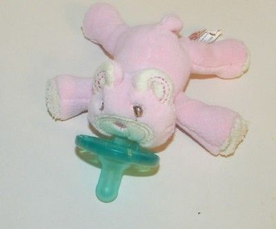 Pink Thready Teddy Bear Wubbanub Plush Toy + Pacifier Mary Meyer ribbed stitched