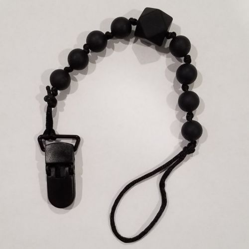 All Black BPA Free Silicone Teething Bead Pacifier Clip String