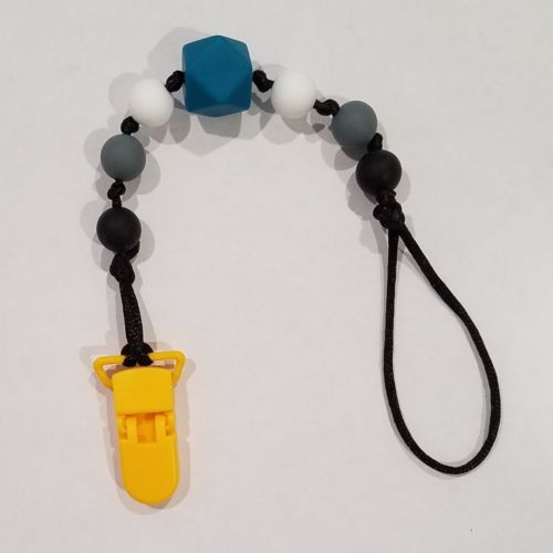 BPA Free Silicone Teething Bead Pacifier Clip Black Blue Gray Toy String