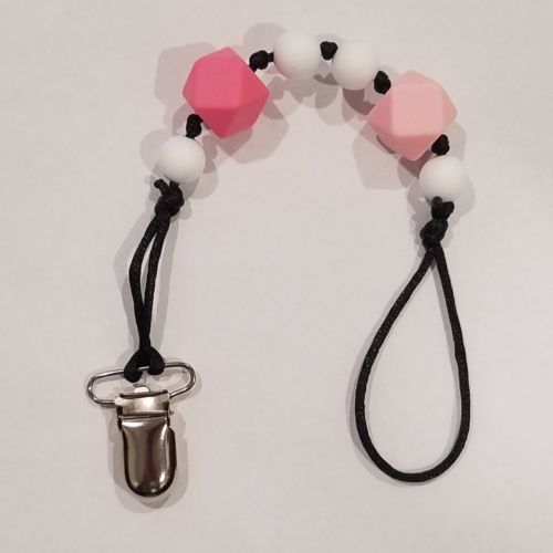 BPA Free Silicone Teething Bead Pacifier Clip Black Pink White Teething Toy...