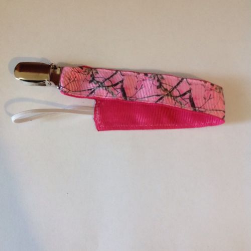 Baby Boy Girl Pacifier Clip Holder Ribbon Pink Mossy Oak Camouflage Pink Camo