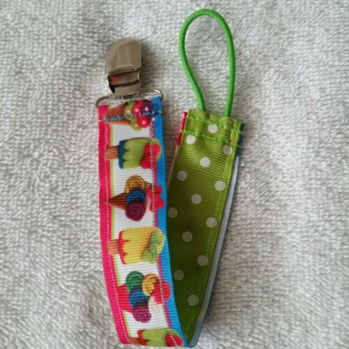 Baby Soother/Pacifier Holder w/Metal Clip/Beautiful Bright Ice Cream Cones