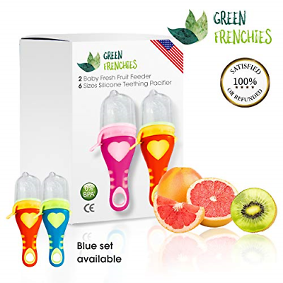 G.F. Baby Food Feeder, Silicone Teether Feeder, Mesh Fruit Pacifier, 2 Units,