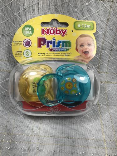 Nuby Prism Ortho Pacifier Binky Soothie Yellow Giraffe Size 6-12m