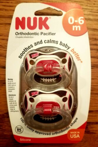 NUK--FOOTBALL SILICONE ORTHODONTIC PACIFIER, 2 COUNT, 0-6 MONTHS