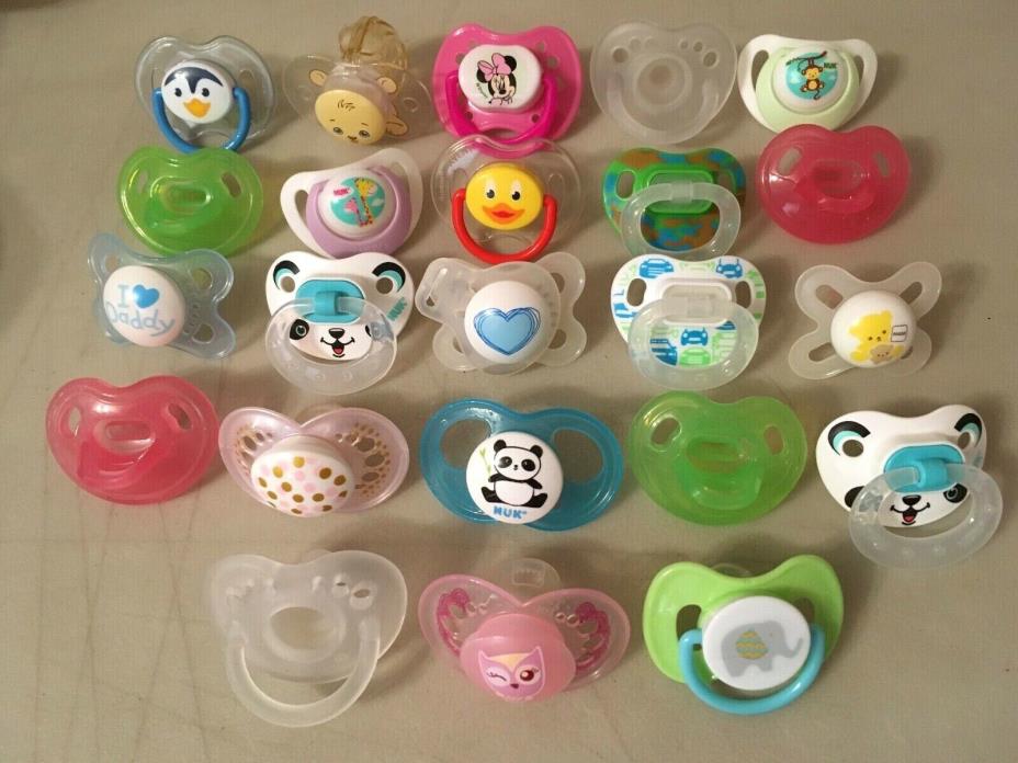 Lot of 23 Baby Pacifiers Mam, Nuk, Avent, and More Boys Girls Reborn Dolls Also