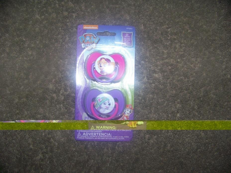 Paw Patrol Nickelodeon  pacifiers 0+ mo new pink purple