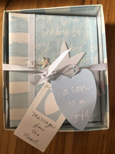 NEW White and Blue Baby Boy Photo Album Holds 100 4x6 Photos, 50 Pages