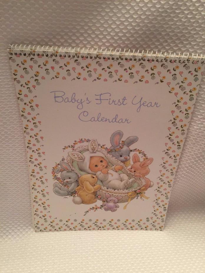 Babys First Year Calendar Keepsake with Milestone Stickers Lil Luv Bunting RARE
