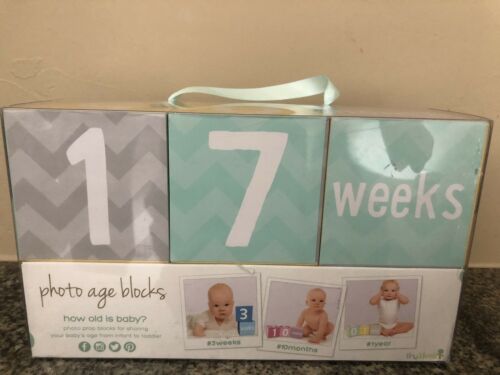 Tiny Ideas Photo Sharing Keepsake Age Blocks, Perfect Gift for New Parents, Aqua