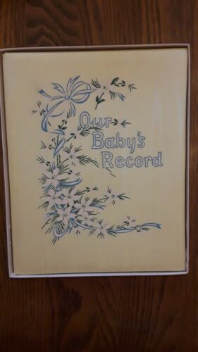 Vintage  Our Baby's Record Book Sanitoy Satin yellow in box