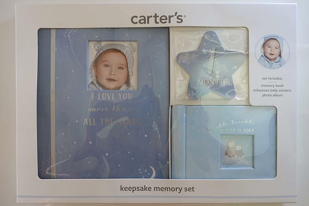 Carter's boys keepsake Memory Set Memory Book+ Milestone Stickers+ photo album