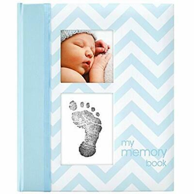 Baby Boy Memory Keepsake Book Footprint Touch Pad Photo Album Blue Chevron Gift