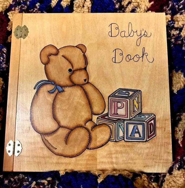 Vinatge Handmade Wooden Baby Book/Photo Album Teddy Bear