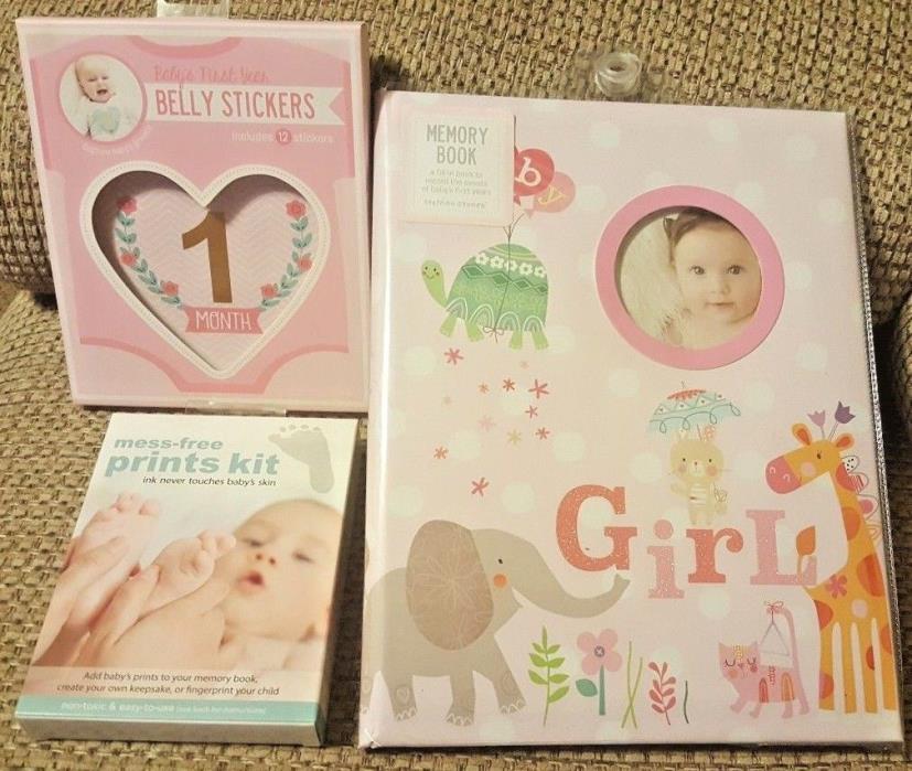 Baby Girl Memory Book, Belly Stickers, and No Mess Print Kit