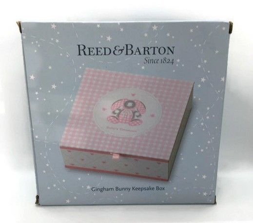Reed & Barton Gingham Bunny Keepsake Box First Tooth, Curl, Photo, Treasures NEW