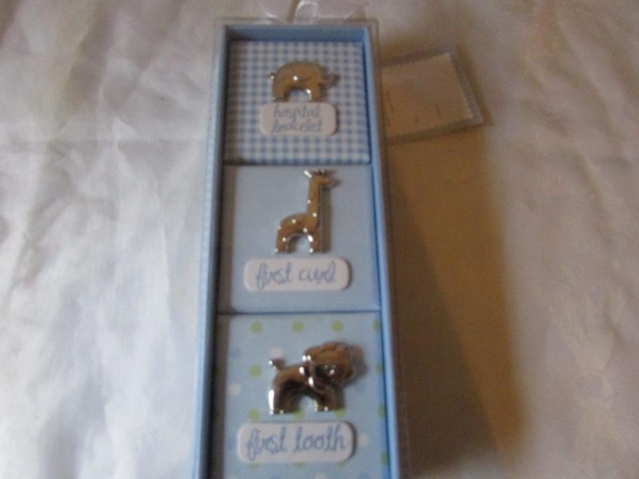 3 Baby Boy Keepsake Boxes First Tooth Curl Hospital Bracelet Blue New