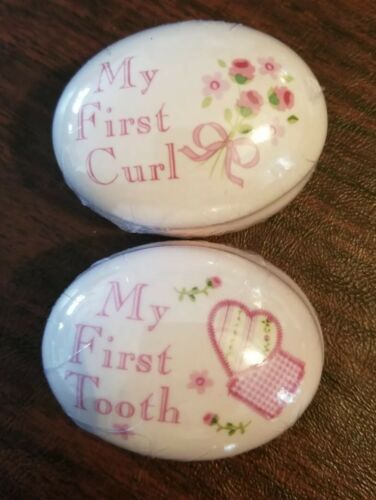 VINTAGE PINK GIRL MY FIRST CURL AND FIRST TOOTH KEEPSAKE BABY CERAMIC BOX...