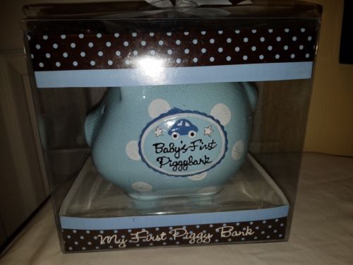 Baby Essentials Baby's First Piggy Bank Blue for Boy New in Box Baby Shower Gift