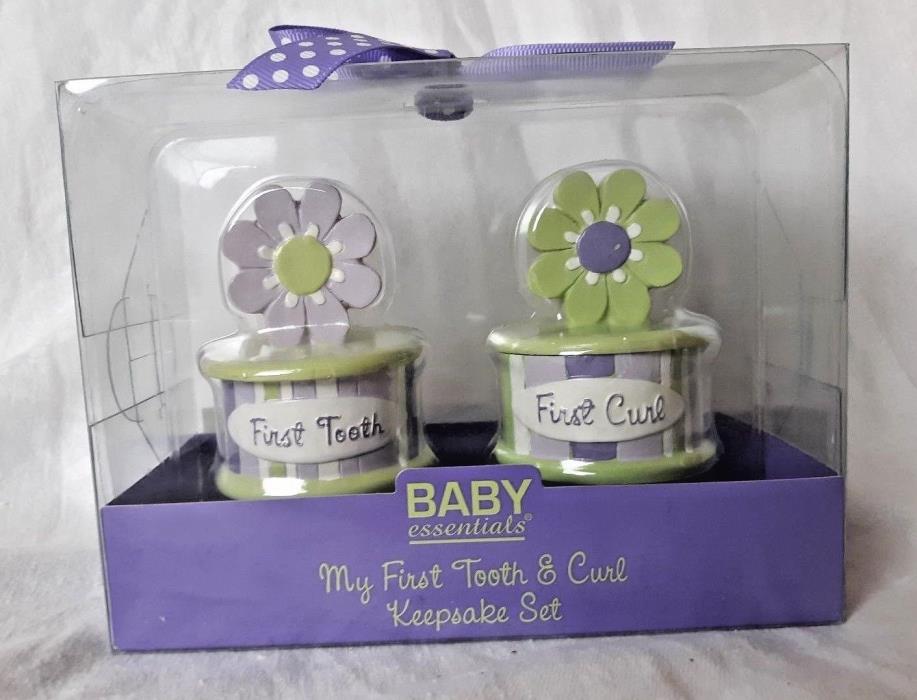 Baby Essentials 'My First Tooth & Curl Keepsake Set' Purple Green Flowers
