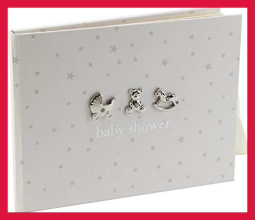 Neutral Colored Baby Shower Guest Book W 3D SILVER Icons By Cream FREE SHIPPING