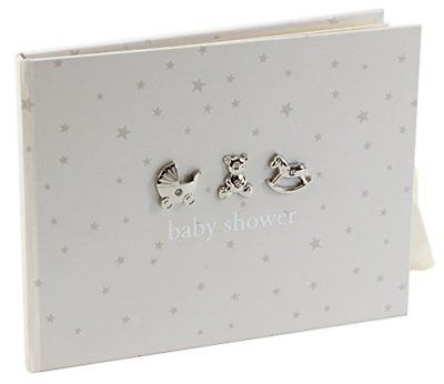 Neutral Colored Baby Shower Guest Book W 3D SILVER Icons By PARTY SUPPLIES Cream