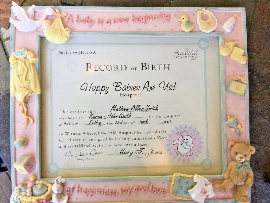 Enesco Beautiful Beginnings BRAND NEW Birth Certificate Frame Stork 11