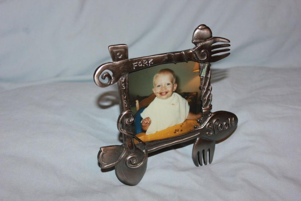 Baby Frame Vintage PEWTER PICTURE/Photo FRAME Fork and Spoon DESIGN    EUC