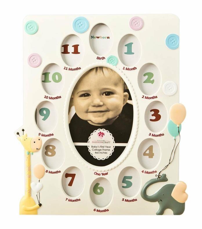 Fashioncraft Baby Collage Picture Frame White Giraffe and Elephant